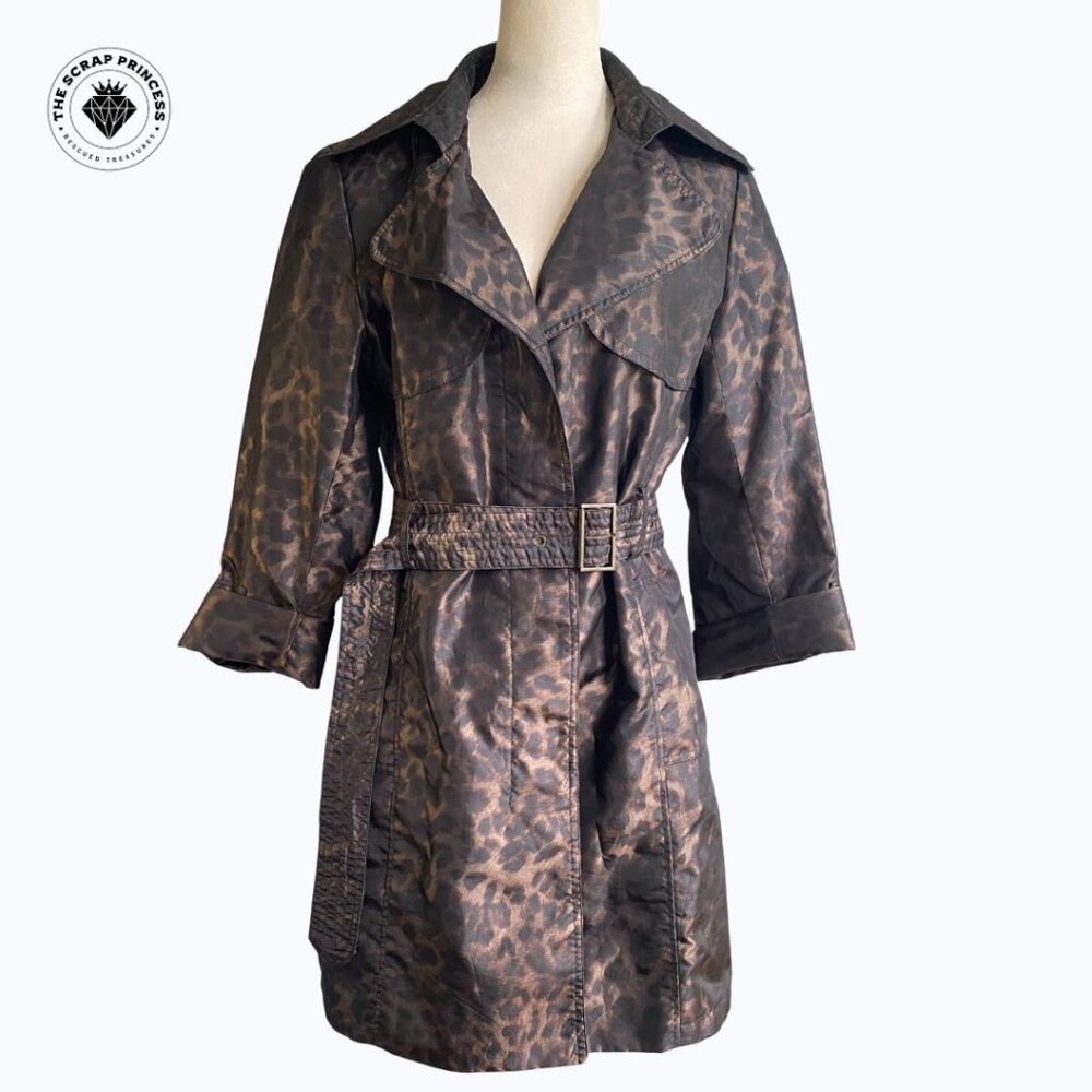 Alfani Animal Print Trench Coat Bronze Leopard Print Belted Jacket M
